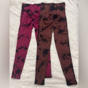 Bundle Brown black burgundy tie dye scrunch leggings women’s size small lot of 2
